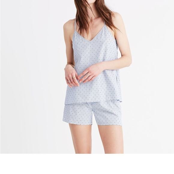 Madewell Lullaby Pajama Striped Cami Blue/WhiteTop in Swiss-Dot - Picture 2 of 6